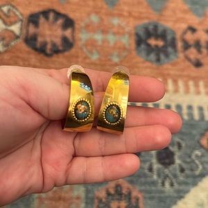VINTAGE // gold and turquoise, half hoop hearings